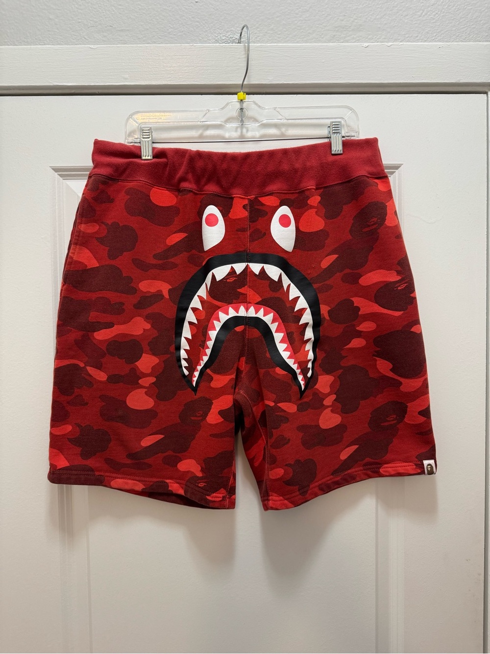 A Bathing BAPE Shark Sweat Shorts Red Camo